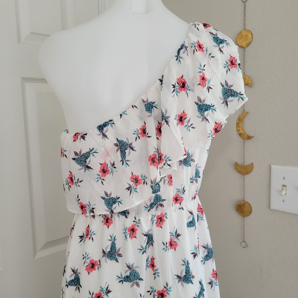 Club Monaco KellBee Silk Dress 6 NWT One Shoulder Ruffle Tropical Pineapples - Picture 10 of 16